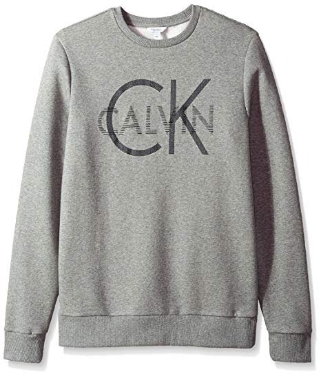Calvin Klein Men's Long Sleeve Printed Logo Crew Neck Pullover Sweatshirt