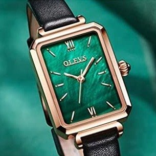 Fashion Retro Square Watches for Women Green Stone Square Watch Ladies Gold Analog Quartz Watches