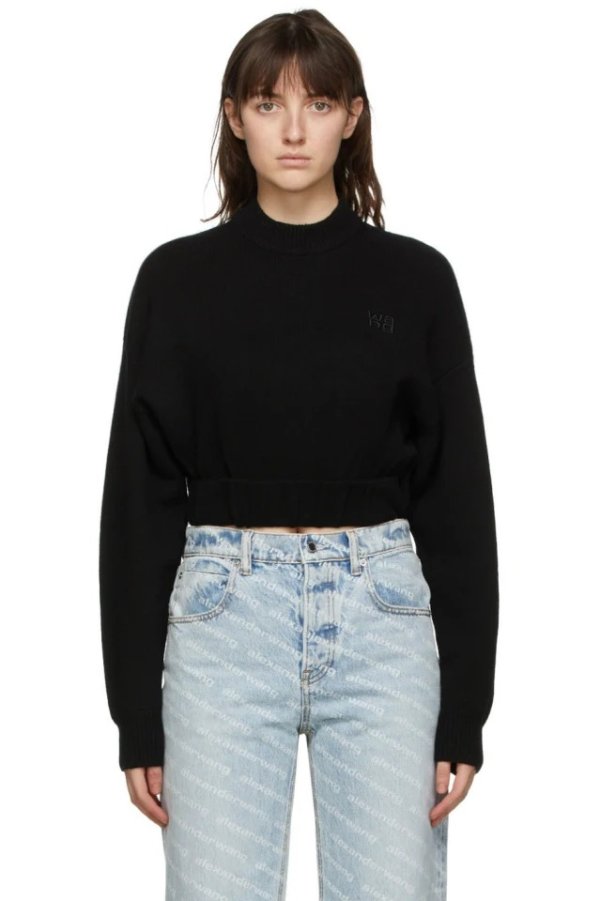 Black Wool Cropped Sweater