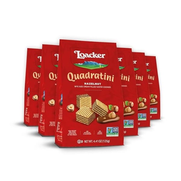 Quadratini Premium Hazelnut Wafer Cookies, 125g/4.41oz., Pack of 6