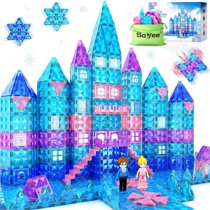 Soyee Magnetic Tiles 102pcs with 2 Stairs 2 Dolls Princess Castle
