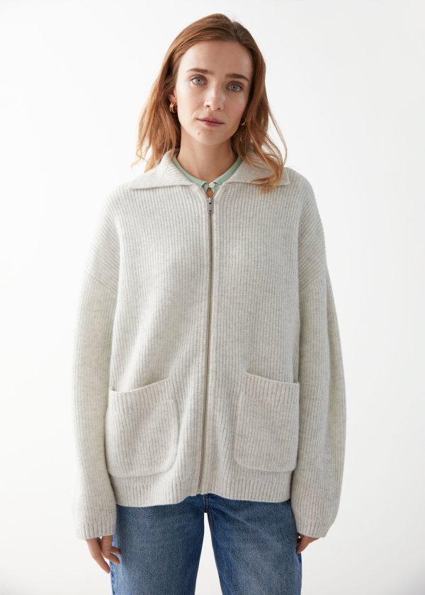 Oversized Wool Zip Cardigan