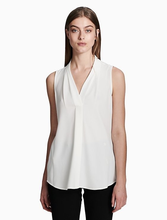 v-neck inverted pleat blouse | Calvin Klein