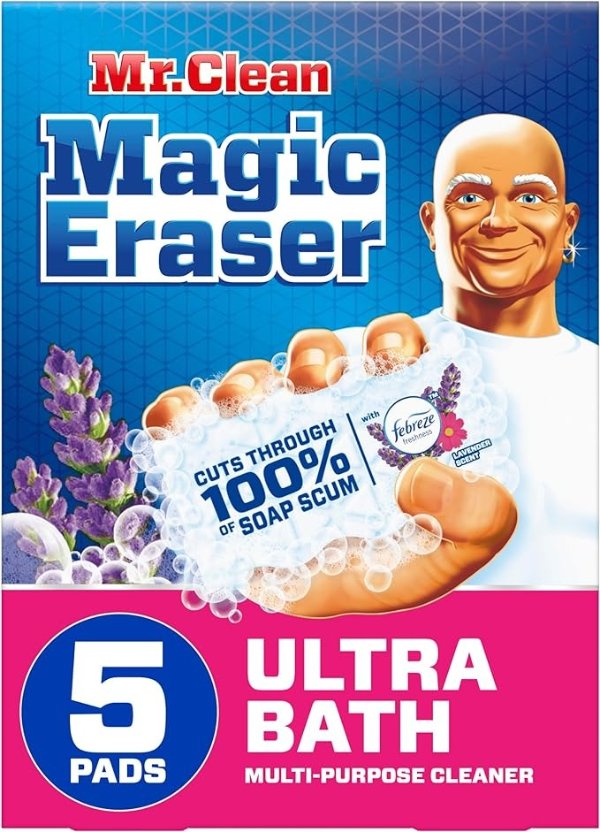 Mr. Clean Magic Eraser Ultra Bath Multi Purpose Cleaner for Bathroom, Soap Scum Remover for Shower, 5ct