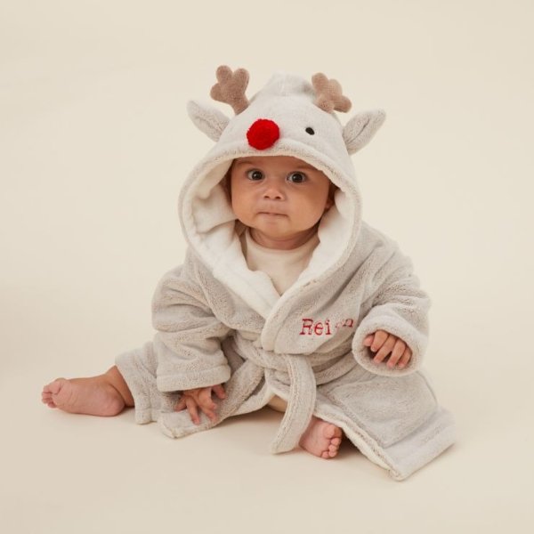 Personalized Reindeer Robe with Red Nose 3 - 4 Years Only Welcome %1