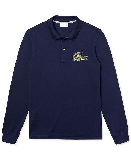 Men's Interlock Croc "Christmas" Logo Heavy Pique Long Sleeve Polo Shirt