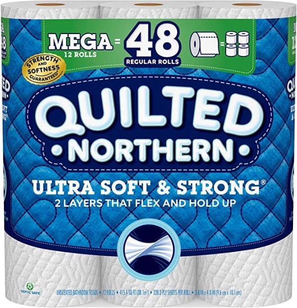 Ultra Soft and Strong Toilet Paper, Mega Rolls, 12 Count of 328 2-Ply Sheets Per Roll