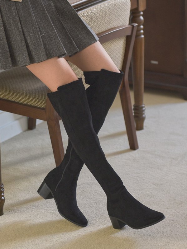 Suede Span Knee-high Long Boots Black