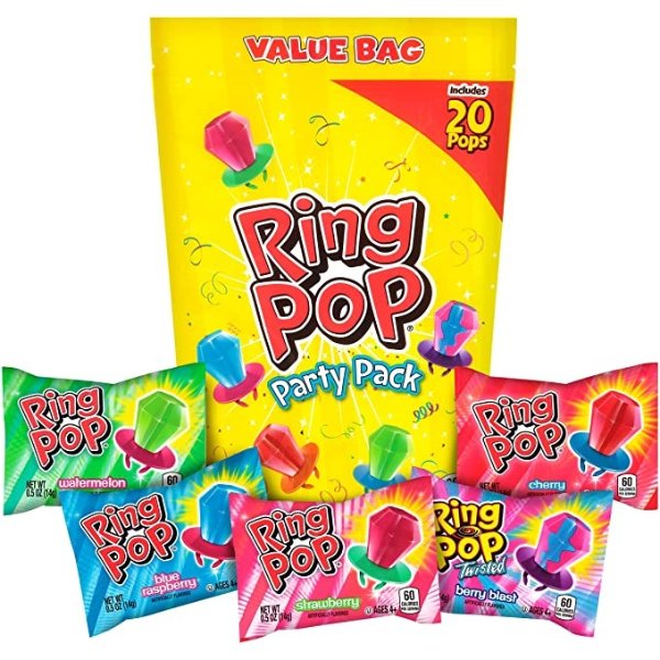 Ring Pop Individually Wrapped Bulk Variety Party Lollipop Suckers with Assorted Flavors Fun Candy for Birthdays & Celebrations, Original, Mixed Fruit, 20 Count