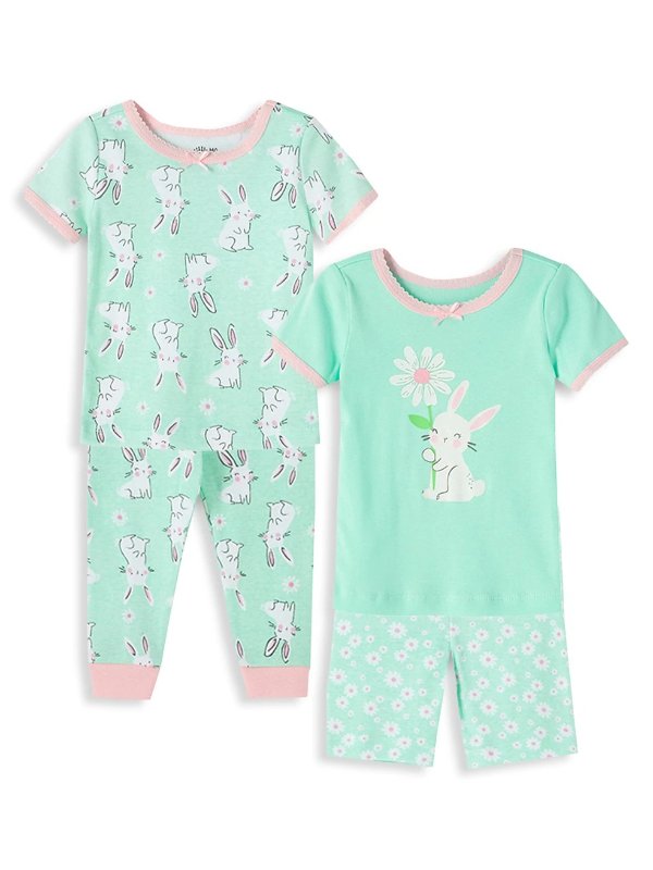 Baby Girl’s Bunny 4-Piece Cotton Pajama Set