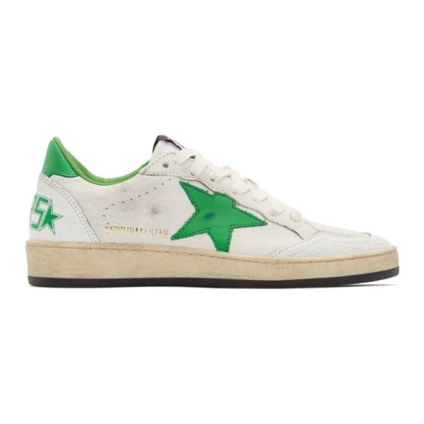 White & Green Ball Star Sneakers