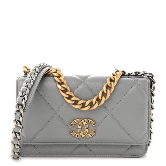 Lambskin Quilted19 Wallet On Chain WOC Grey