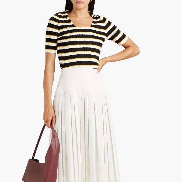 Striped ribbed cotton-blend top