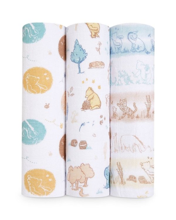 Unisex Winnie the Pooh Classic Swaddle Blankets, Pack of 3