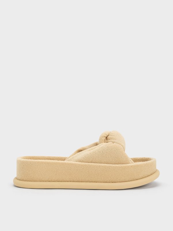 Loey Textured Knotted Slides - Beige