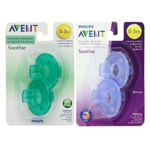 Philips Avent Soothie Pacifier,Blue and Green, 0-3 Months, 4 count @ Amazon