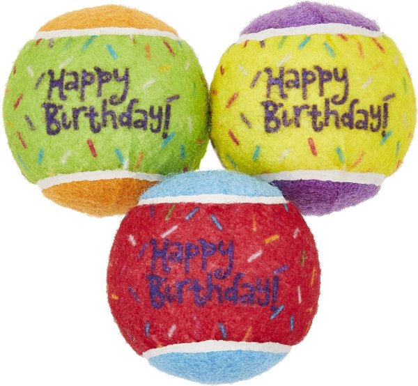 Fetch Squeaking Birthday Tennis Ball Dog Toy, 3-Pack - Chewy.com