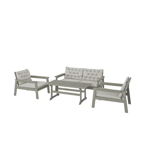 BONDHOLMEN 4-seat conversation set, outdoor, gray stained/Kuddarna gray