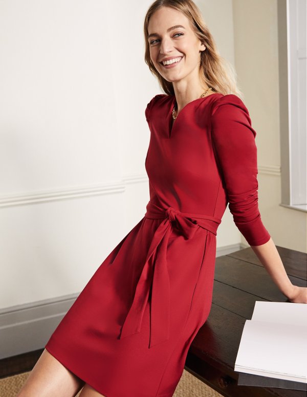 Puff Sleeve Belted Ponte Dress - Winter Berry | Boden US