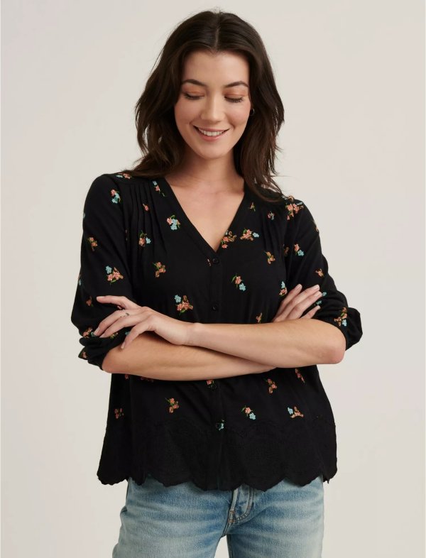 Vneck Button Down Peasant Top | Lucky Brand