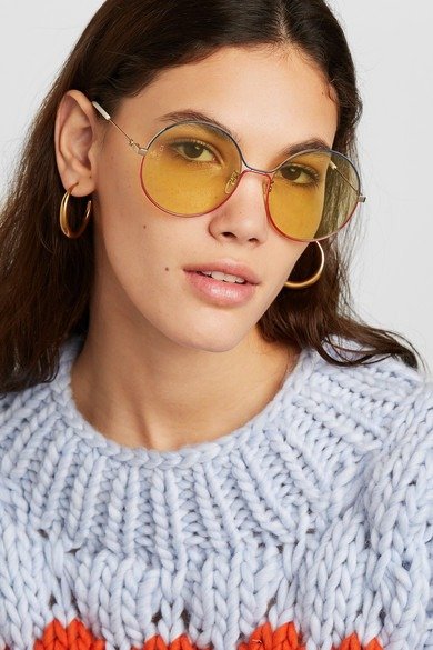 Oversized round-frame gold-tone sunglasses