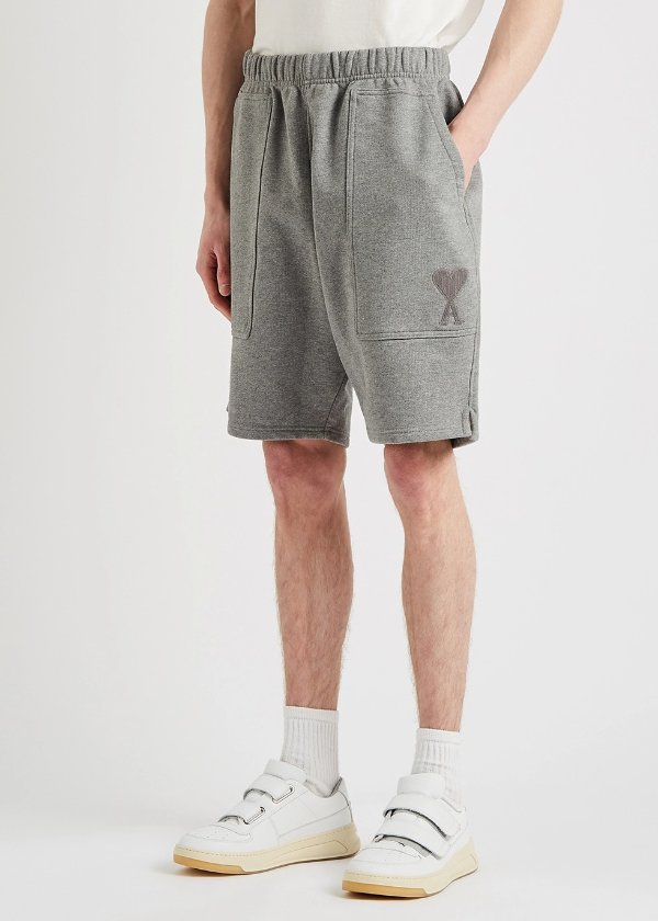 Grey logo-embroidered cotton shorts