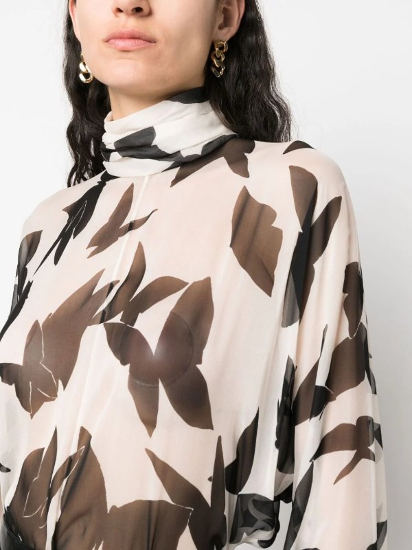 butterfly-print silk blouse