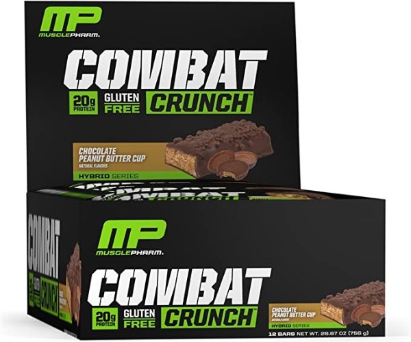 MusclePharm Combat Crunch Protein Bar, 20g Protein, Chocolate Peanut Butter Cup Bars, 12 Count