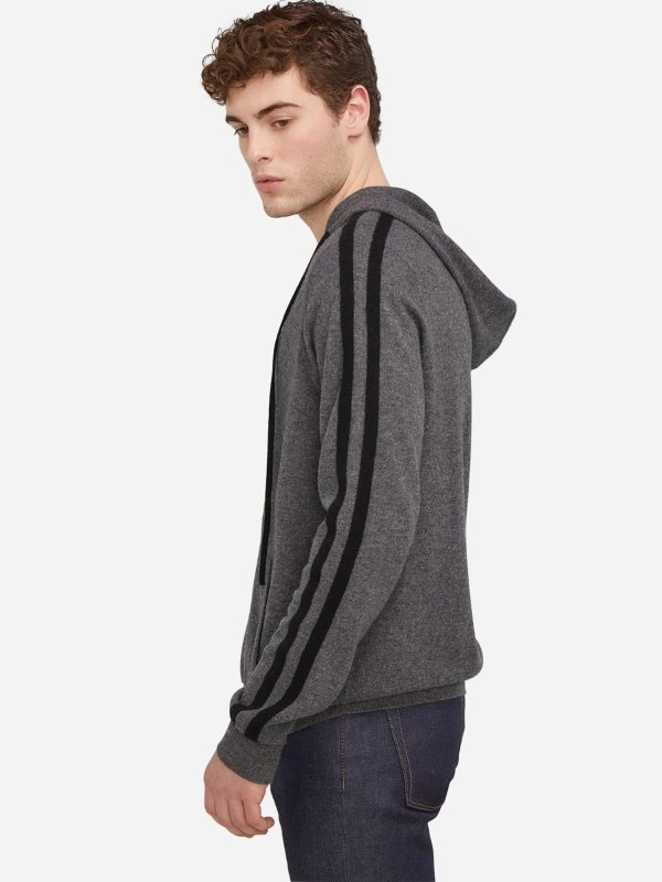 Men's Long Sleeve Zip-Through Cashmere Hoodie with Drawstring