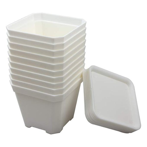 BangQiao 3.90 Inch Plastic Flower Pots for Plants,Cutting,Seedlings, Pack of 10 (white)