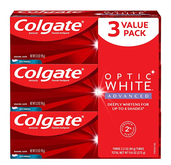 Optic White Advanced Teeth Whitening Toothpaste, 2% Hydrogen Peroxide, Icy Fresh - 3.2 ounce (3 Pack)