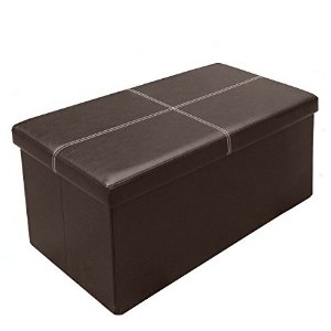 Otto & Ben 30 inch Line Design Memory foam Seat Folding Storage Ottoman Bench with Faux Leather, Brown