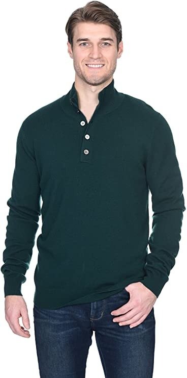 Fusio Men's Button Down Mock Neck Sweater Cashmere Merino Wool Polo High Neck Pullover
