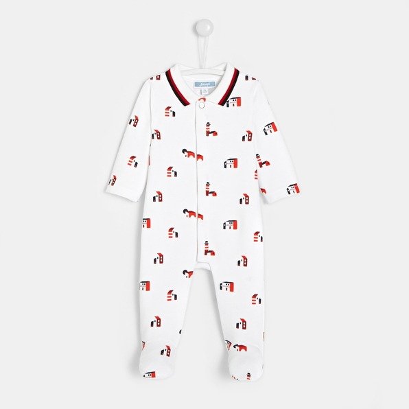 Baby boy footed pajamas with house motif