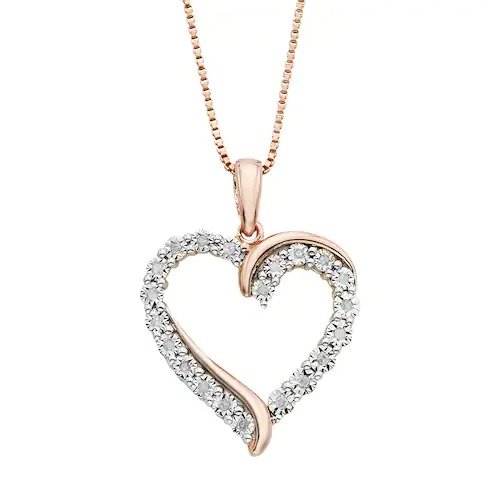 1/10 Carat T.W. Diamond 14k Rose Gold Vermeil Heart Pendant Necklace