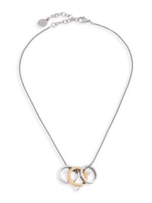 - Circle White Round Faux Pearl & Stainless Steel Pendant Necklace