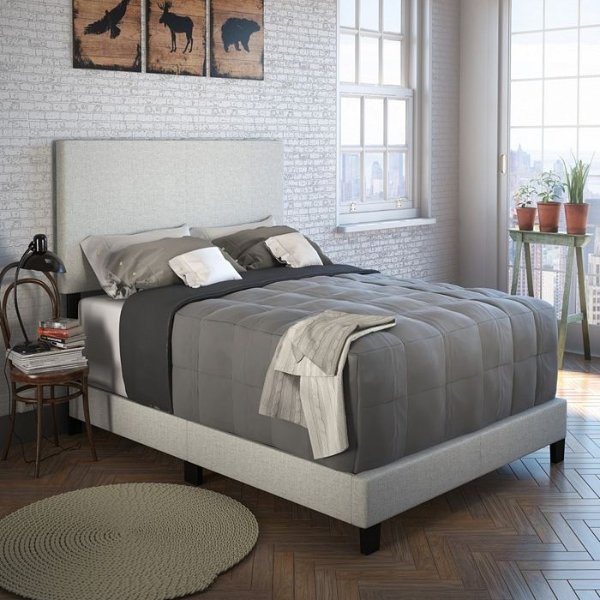 Morganford Twin Size Upholstered Linen Padded Platform Bed Frame