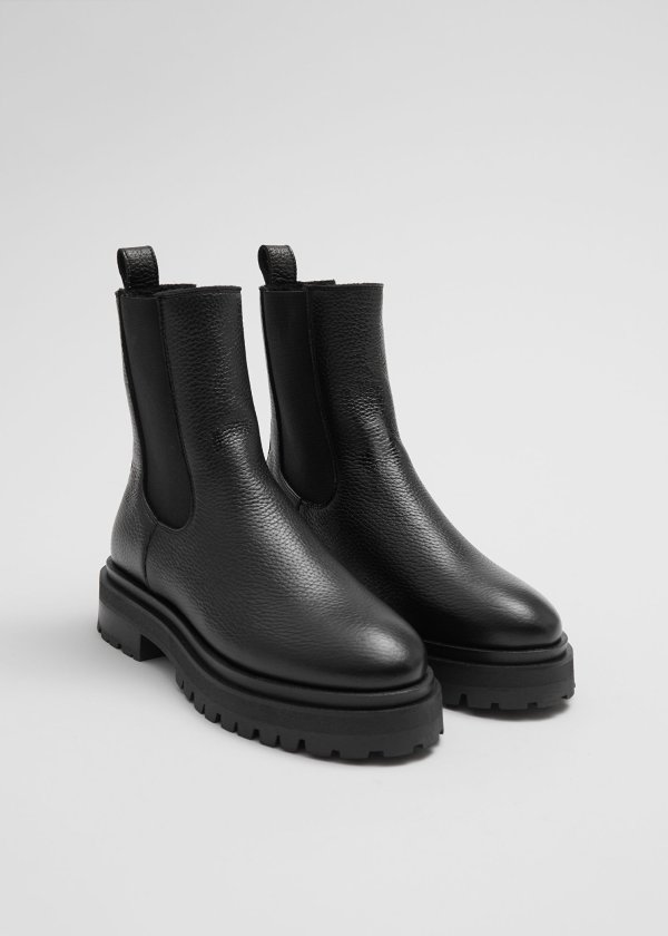 Lined Chunky Chelsea Leather Boots