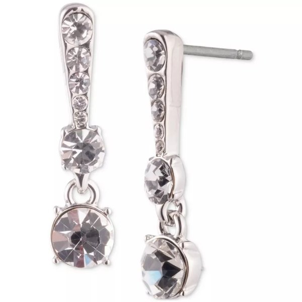 Silver-Tone Stone & Crystal Bar Drop Earrings