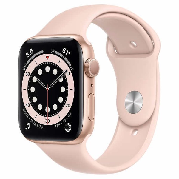 Apple Watch Series 6 44mm GPS, 金色表壳配粉色运动表带