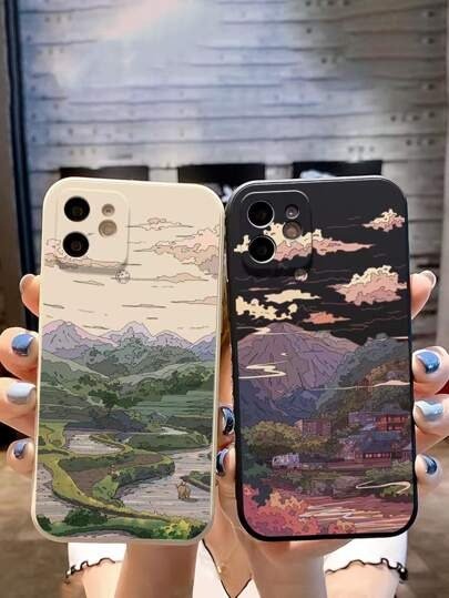 2pcs Landscape Print Phone Case