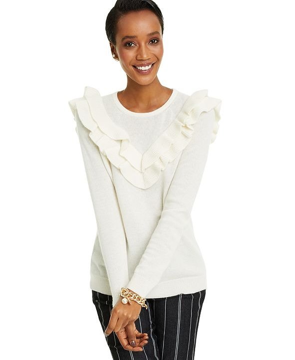 Cashmere Ruffle-Trim Sweater, Regular & Petite Sizes, Created for Macy's