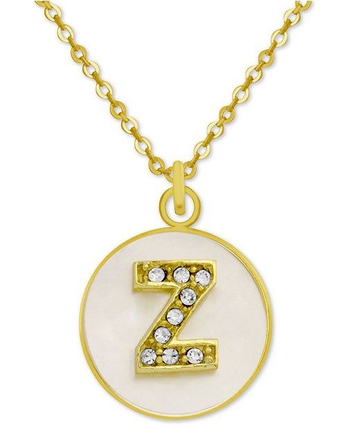 White Mother-of-Pearl Crystal Initial Pendant 18" Necklace in Gold-Plate