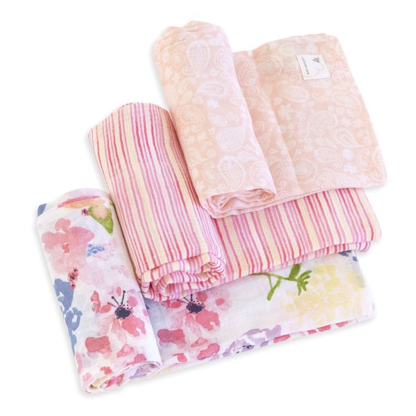 Spring Bouquet Watercolor Organic Muslin Swaddle Blankets 3 Pack