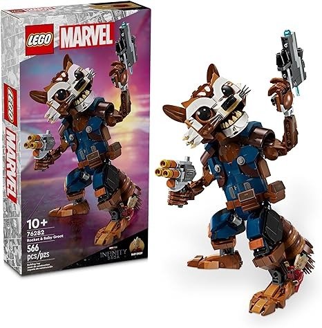 Marvel Rocket & Baby Groot Minifigure, Guardians of The Galaxy Inspired Marvel Toy for Kids, Buildable Marvel Action Figure for Play and Display, Gift for Boys and Girls Ages 10 and Up, 76282