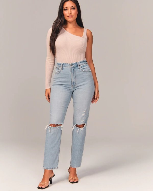 Women's Curve Love Ultra High Rise Ankle Straight Jean | Women's Clearance | Abercrombie.com