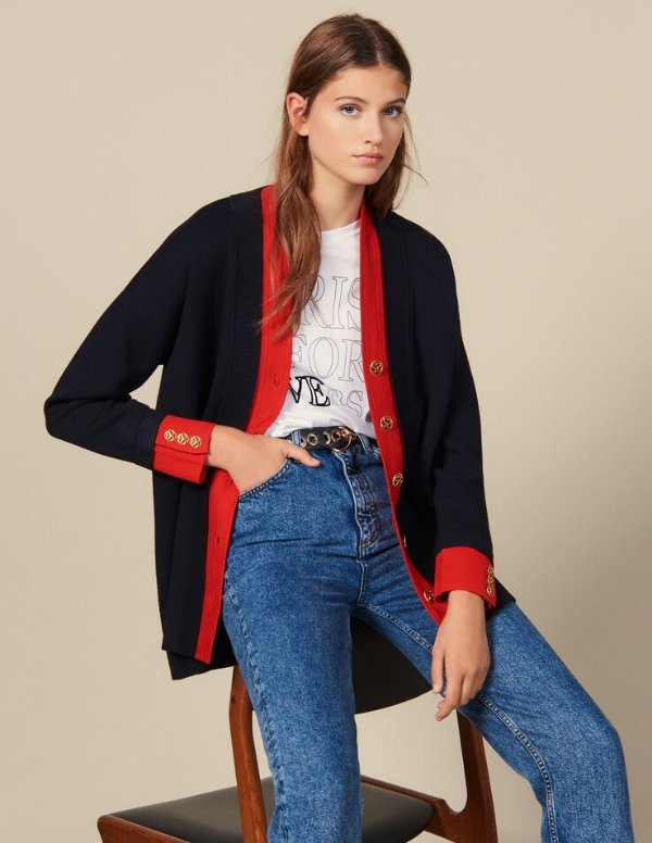 Two-tone cardi-coat with layered effect