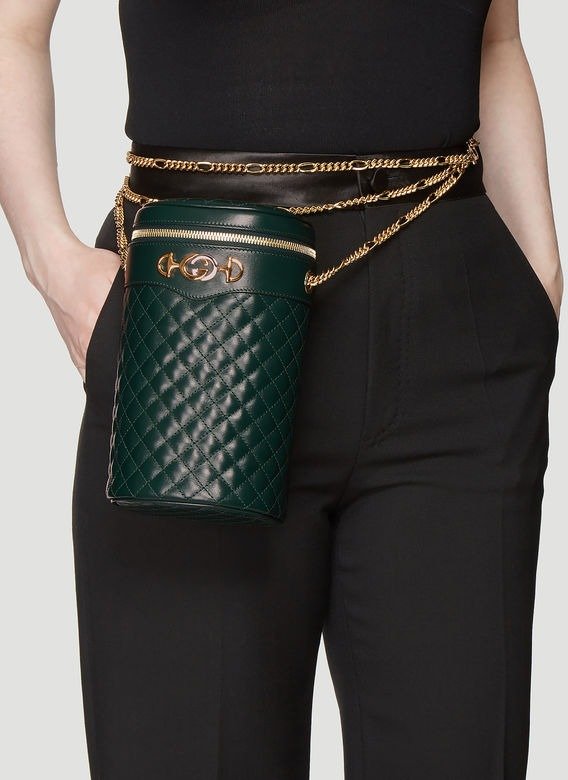 Quilted Leather Chain Bag in Green