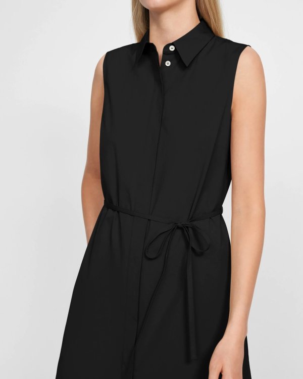 Sleeveless Belted Shirtdress in Stretch Cotton