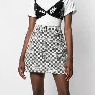 checkerboard denim skirt